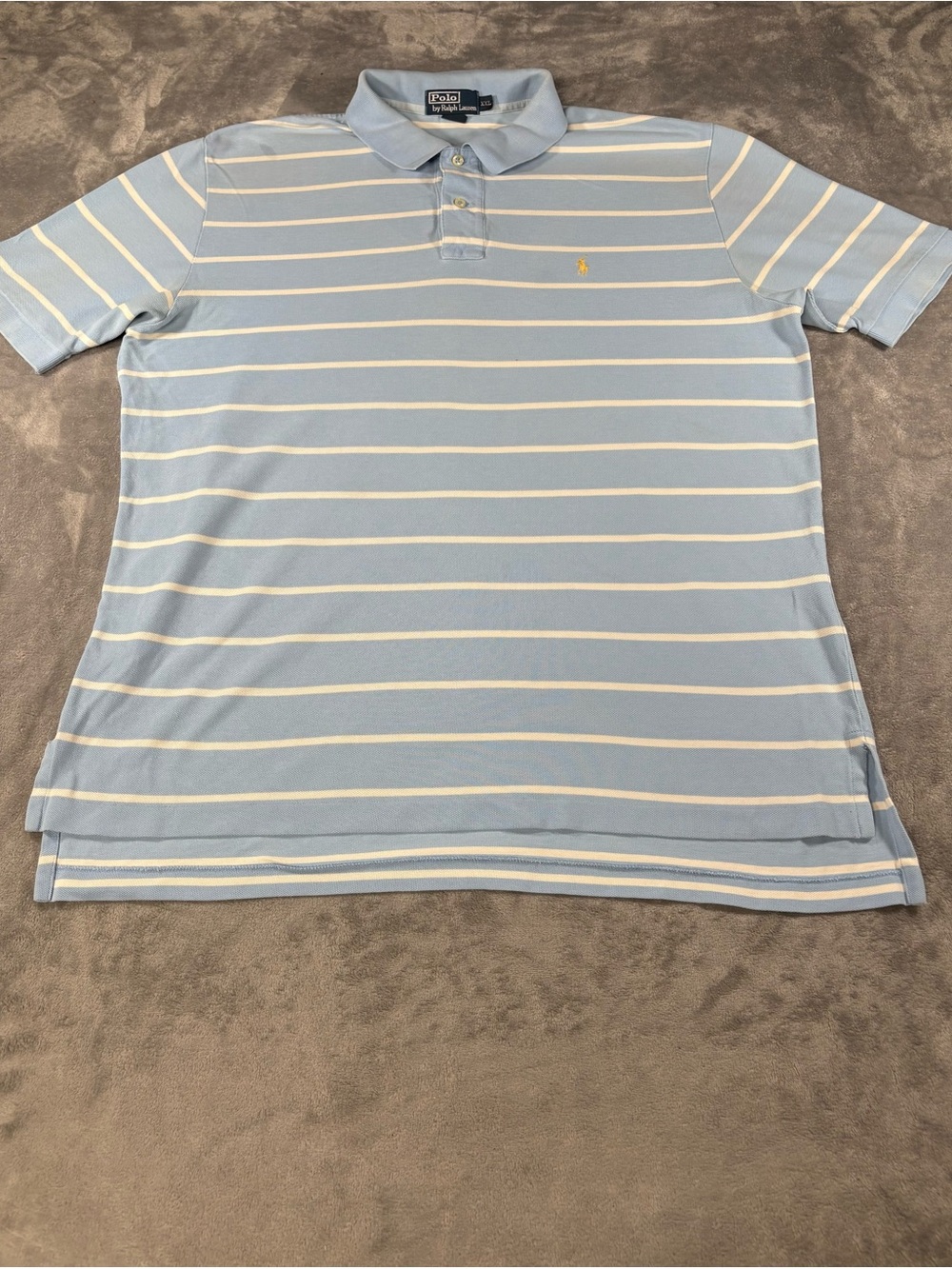 Ralph Lauren Light Blue and White Striped Polo with Yellow Pony